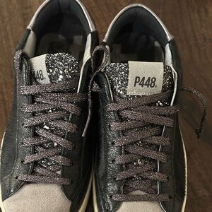Women’s size 42 P448: John Black cowhide & glitter sneakers